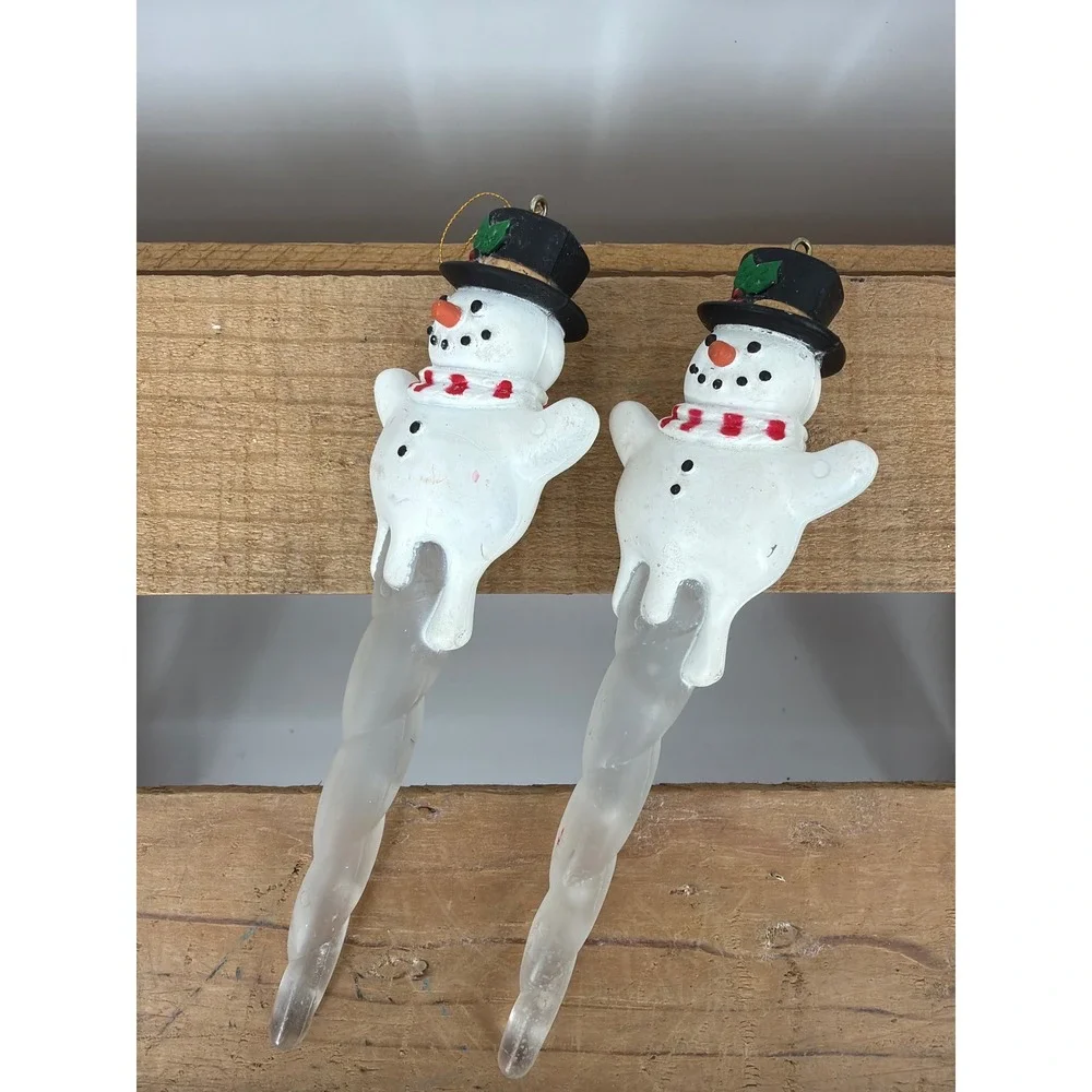 2 Hallmark Snowman Icicle Christmas Ornaments Frosted Winter‎ Holiday Decor